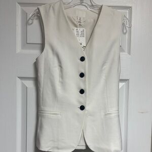 H&M Cream Sleeveless Vest with Tortoise Shell Buttons, adjustable waist